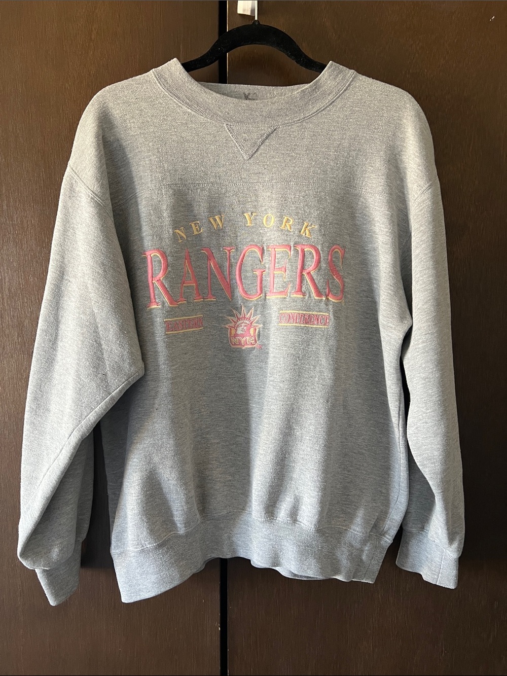 Lee Gray New York Rangers Crewneck Sweatshirt with Pink & Gold Accents